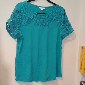 Charter Club Short Sleeve Top - Turquoise Size M